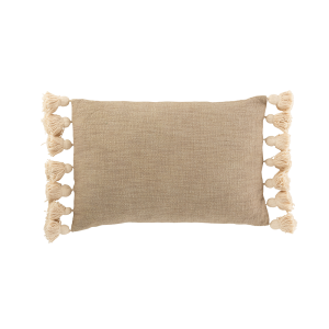 Coussin en coton à pompons – Beige